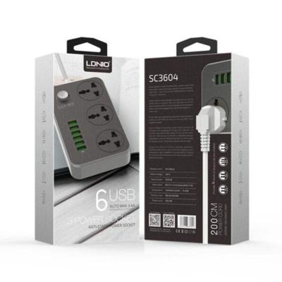 Ldnio SC3604 Power Strip with 3 AC Sockets and 6 USB Ports – Black
