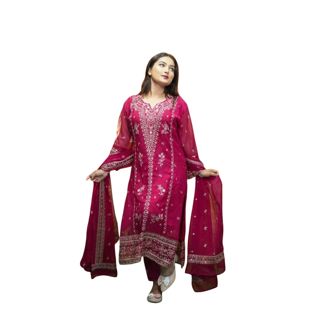 Georgette Embroidered Three Piece Set for Women thumb 4