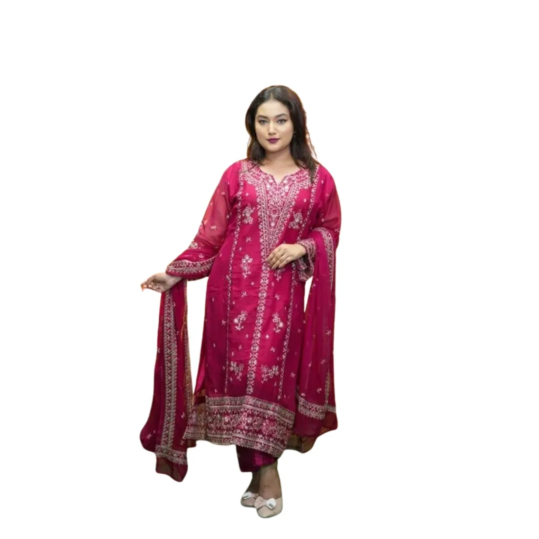 Georgette Embroidered Three Piece Set for Women thumb 2