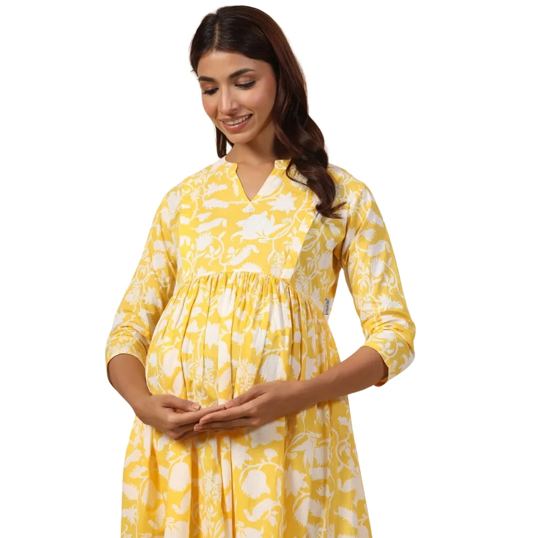 Pregnent Woman Floral Print A-Line Dress with Insert Pocket thumb 3