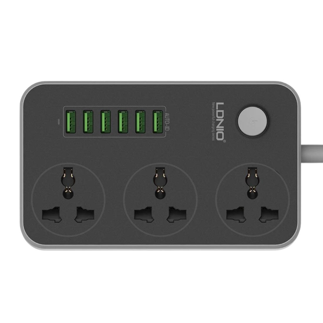 Ldnio SC3604 Power Strip with 3 AC Sockets and 6 USB Ports – Black