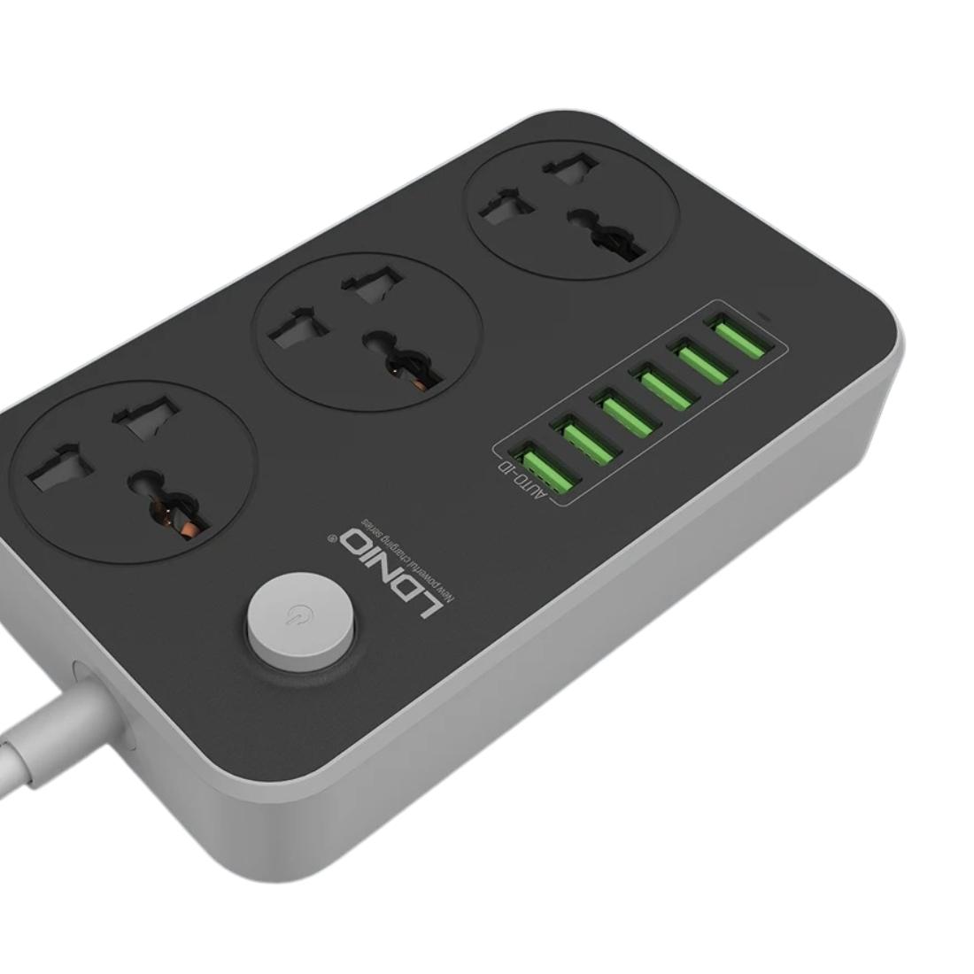 Ldnio SC3604 Power Strip with 3 AC Sockets and 6 USB Ports – Black