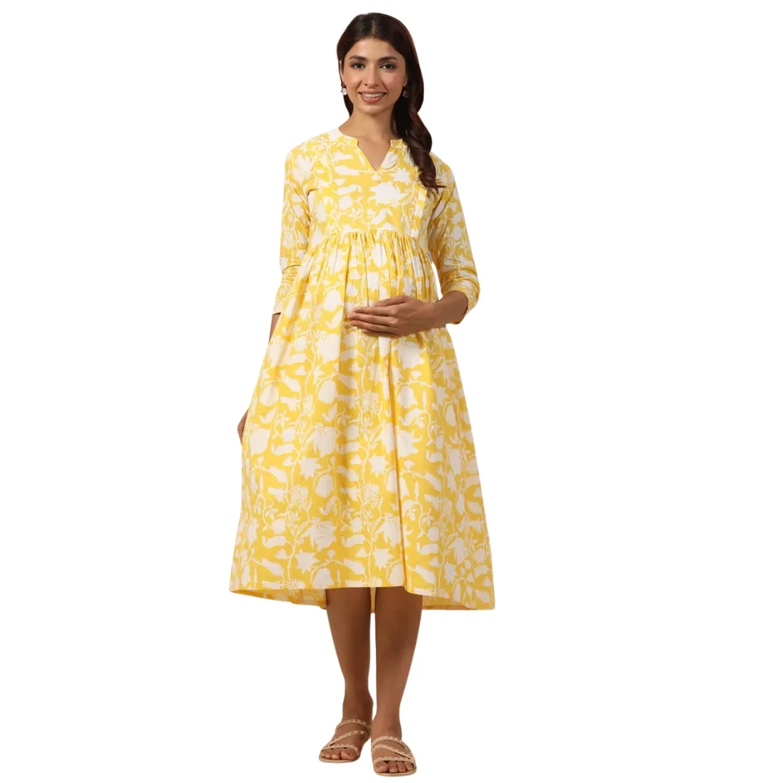 Pregnent Woman Floral Print A-Line Dress with Insert Pocket thumb 4